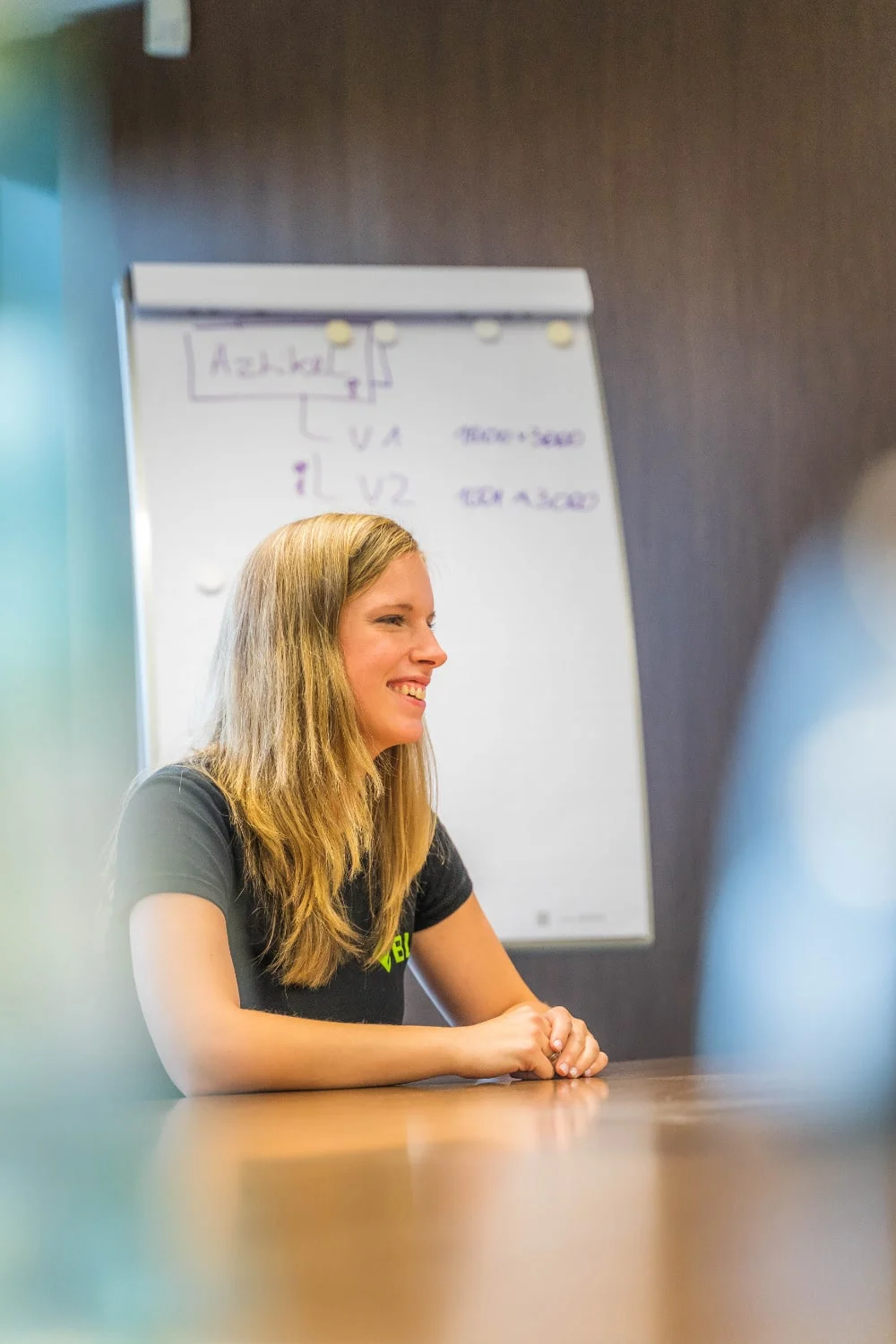 Mitarbeiterin der BLH in einer Besprechung am Flipchart